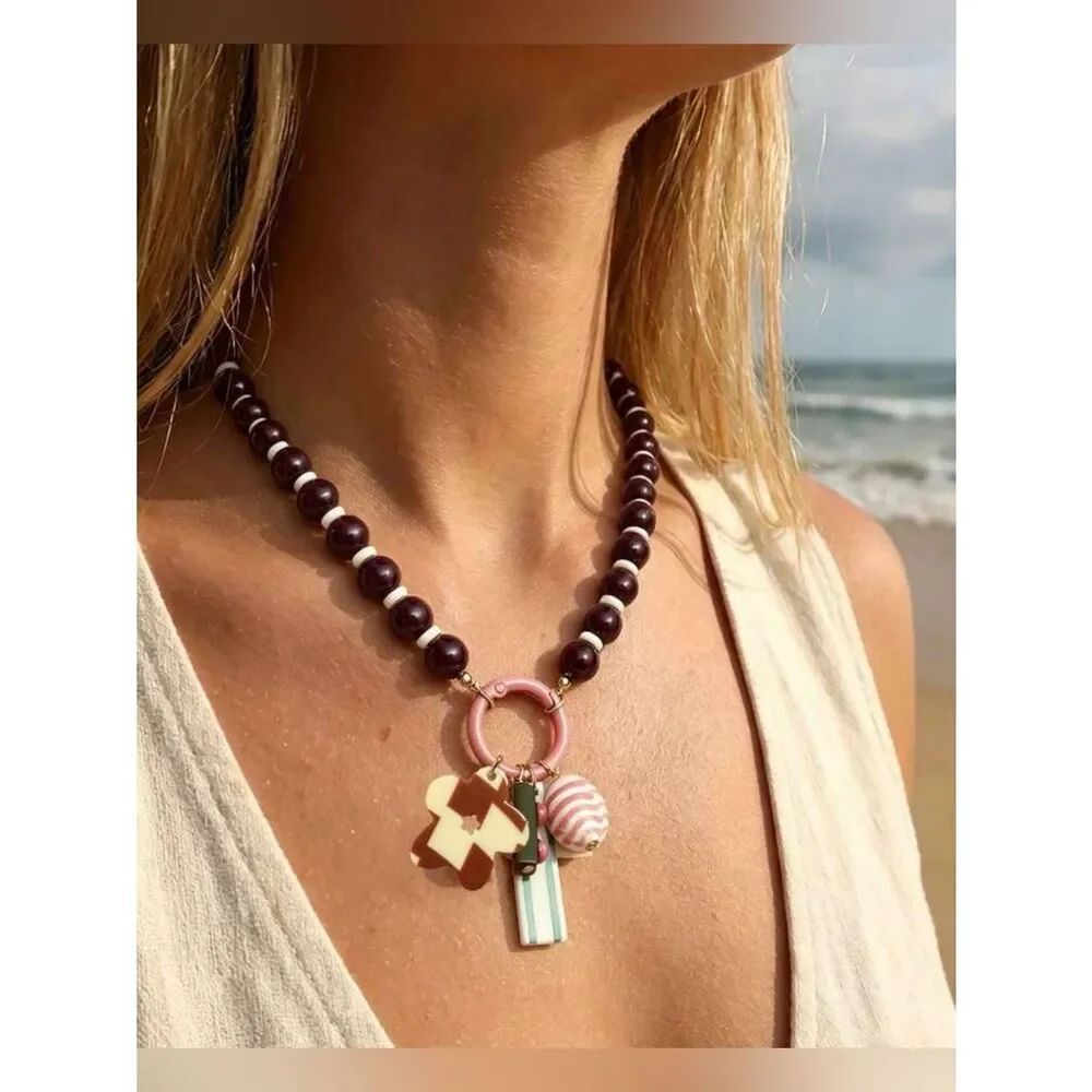Beaded Charm Necklace with Pink detail A2022